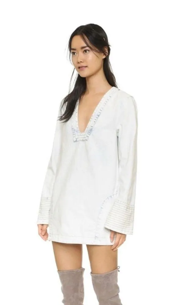 FREE PEOPLE "Dreaming of Denim" Tunic Dress/Top Cloud Wash Small (Oversized) NWT - Image 2