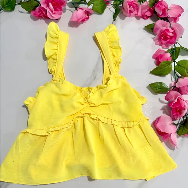 Yellow Y2K Ruffled Feminine Coquette Large Babydoll Crop Tank Top - Image 2