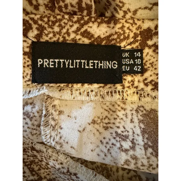PrettyLittleThing Pants Women‎ 10 Brown Ivory Snake Print Wide Leg High Rise - Image 8