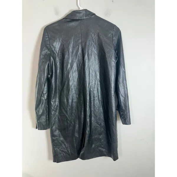 BB‎ Dakota Steve Madden Im Busy Faux Leather Blazer Black Longline Jacket - Image 5