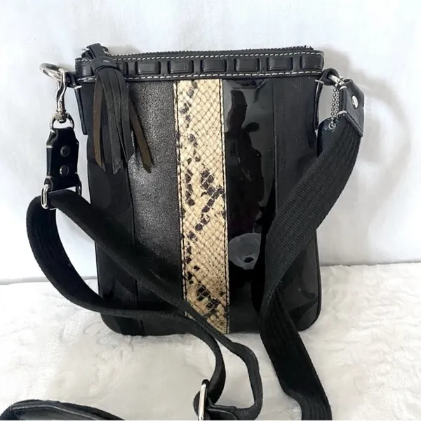 COACH Hampton Swingpack Signature Jacquard Stripe Python Patent Leather - Image 4