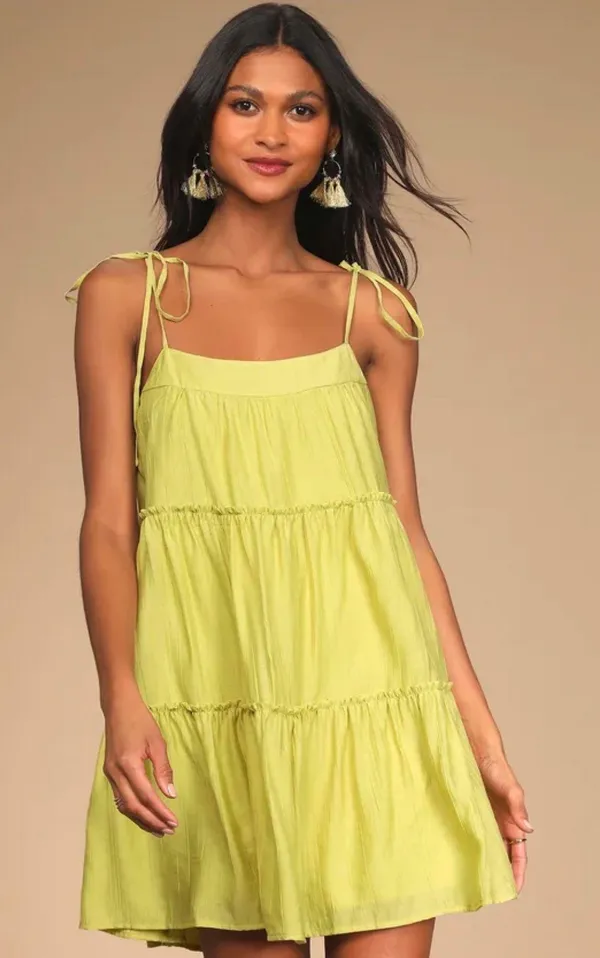 Lulus Love the Sunshine Lime Green Tie-Strap Tiered Babydoll Dress - Image 2