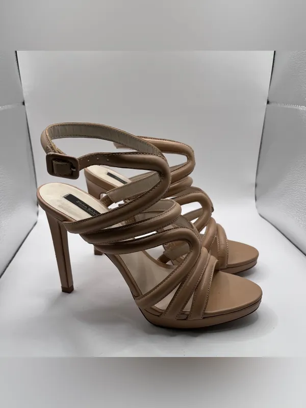 Zara nude strappy high-heeled sandals, distinctive padded size 39 US 8.5 - Image 5