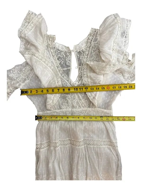 LOVESHACKFANCY Simonna Embroiled Ruffled Silk Mini Dress Size 6 - Image 12