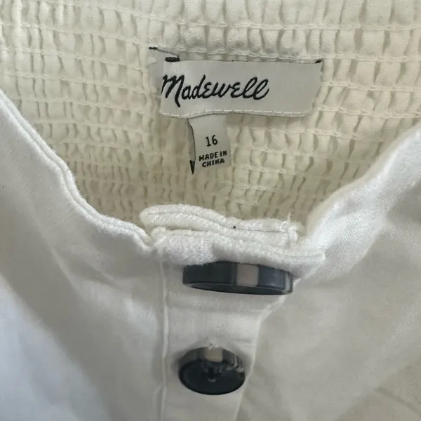 Madewell Denim Square-Neck Sleeveless Mini Dress in Tile White Size 16 - Image 6