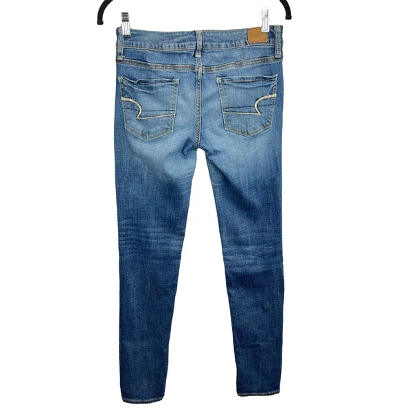 90s American Eagle Distressed Skinny Jeans Blue Sz‎ 4 Super Stretch Denim Grunge - Image 2