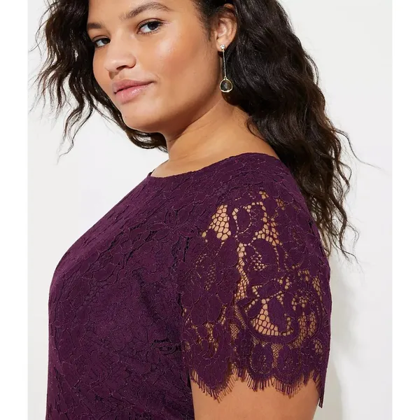 NWT Ann Taylor LOFT Womens Plus Size 18 Purple Lace Mini Flare Dress NEW - Image 3