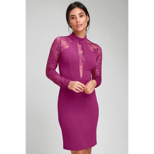 Lulus Oretha Fuchsia Lace Long Sleeve Bodycon Dress Small NWT - Image 9