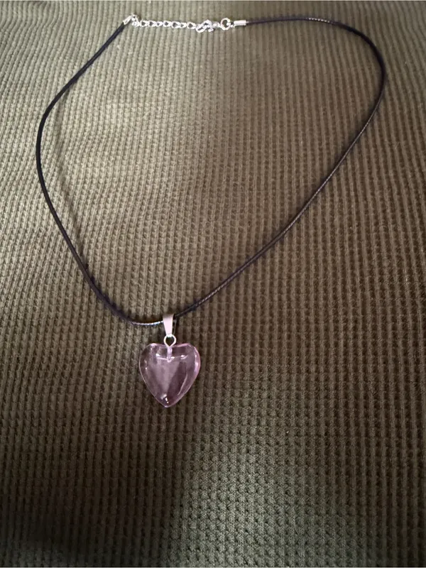 Heart Pendant Necklace - Pink Glass Heart on Black Cord - Image 3