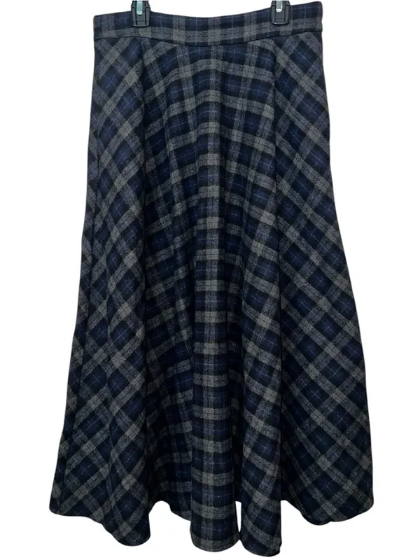 CoMMENSE Plaid Tweed Midi Skirt SPU: OA250929034 COLOR - Navy, Size Medium NWT - Image 4