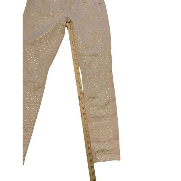 7 for all Mankind Jeans Women Beige Shiny Gold Jacquard Size 29 Metallic Party - Image 6