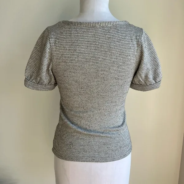 Free People Double Bubble Top Silver Scoop Neck Puff Sleeve Sweater Xs - Image 3