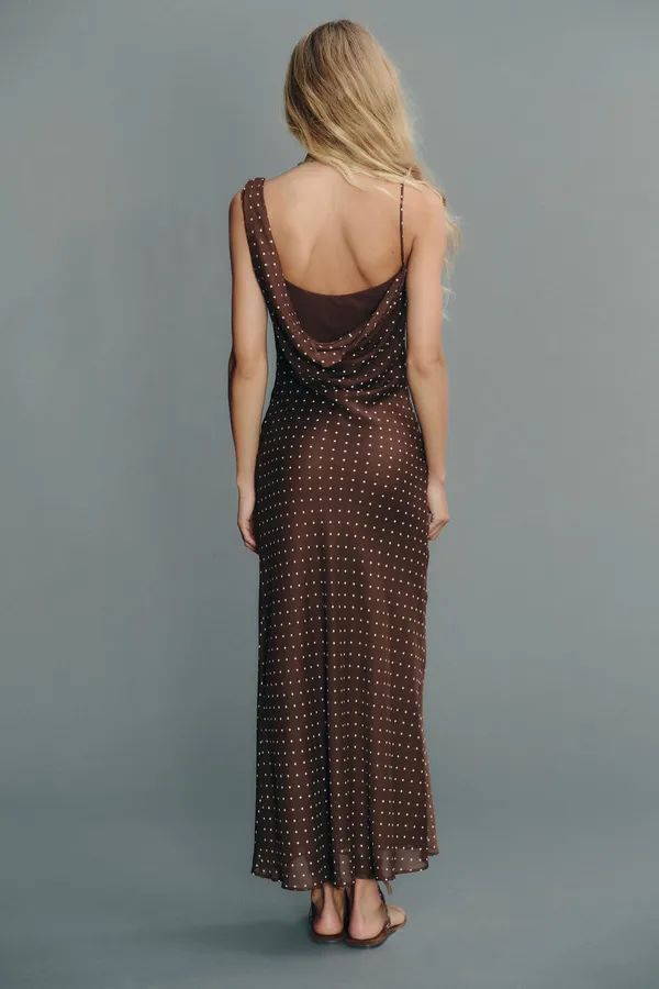 Zara Elegant Brown Polka Dot Cowl Neck Maxi Dress - Image 7