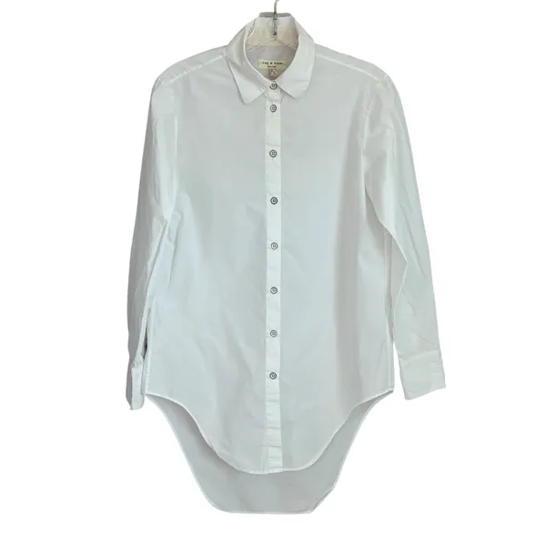 Rag & Bone White Cotton Silk High-Low Button Down Tunic Shirt Small USA - Image 2