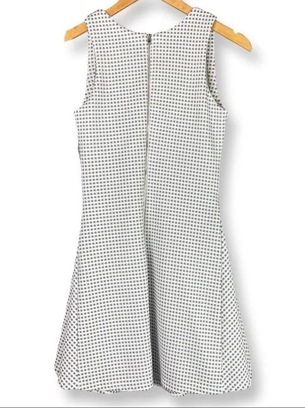 Sugar Lips Sleeveless Skater Mini Dress Textured Check Print Blue White Spring Summer Small - Image 5