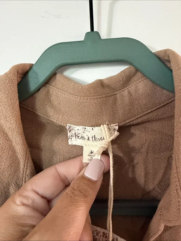 Hem & Thread Brown Button-Front Midi Shirt Dress with Tie Waist - Image 3