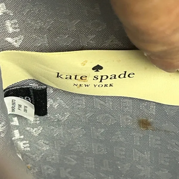 Kate Spade New York Taupe Leather Tote Bag with Glitter Bow Charm Zip Top - Image 11