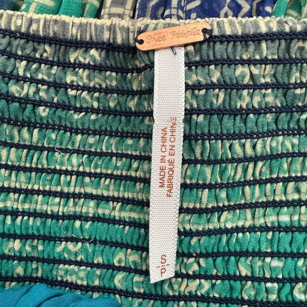 Free People Palazzo Pants Small Blue Green Geometric Boho Festival Wide Leg - Image 9