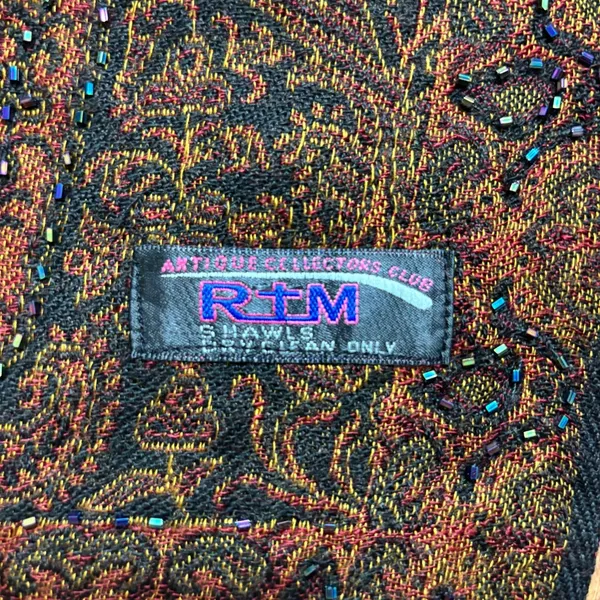 Lg Antique‎ Collectors Club RTM Beaded Shawl Cashmere Silk Blend Global Vintage - Image 5