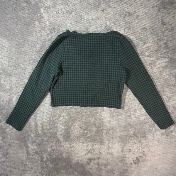 Madewell Medium Dark Green Black Gingham Cropped Button Front Top Holiday Grunge - Image 7