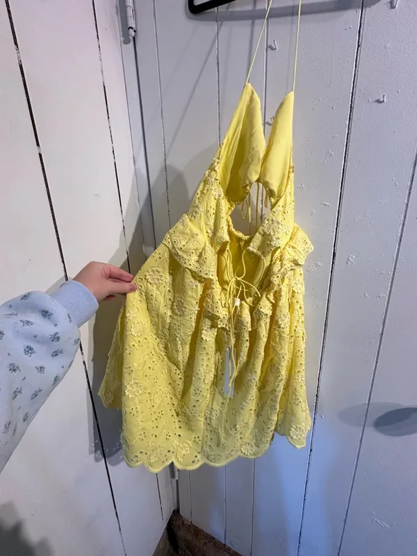 FOR LOVE AND LEMONS NWT NATALIA Yellow Eyelet Cutout Mini Dress - Image 6