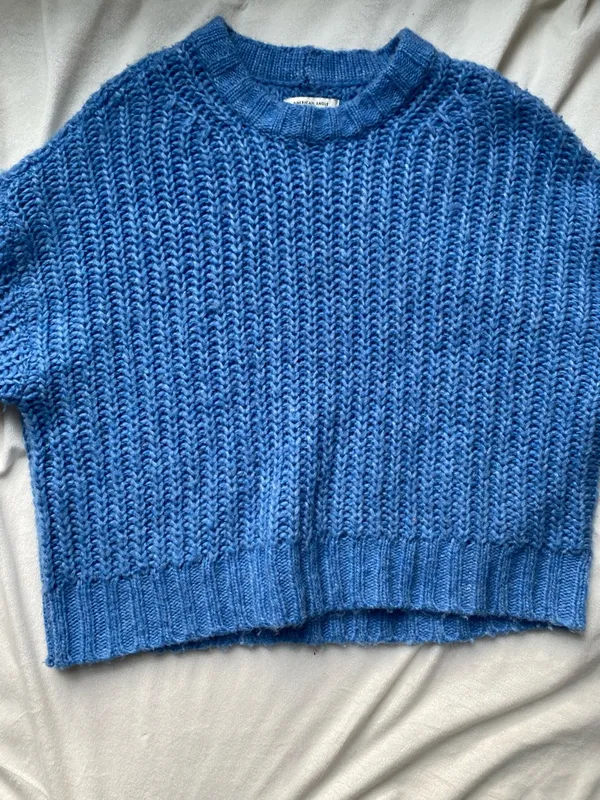 American Eagle Outfitters Blue Cropped Chunky Crewneck Sweater - Image 2
