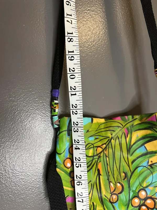 Linda Rovolis Crossbody Bag Womens Small Multicolor Canvas Tropical Hand Painted - Image 5