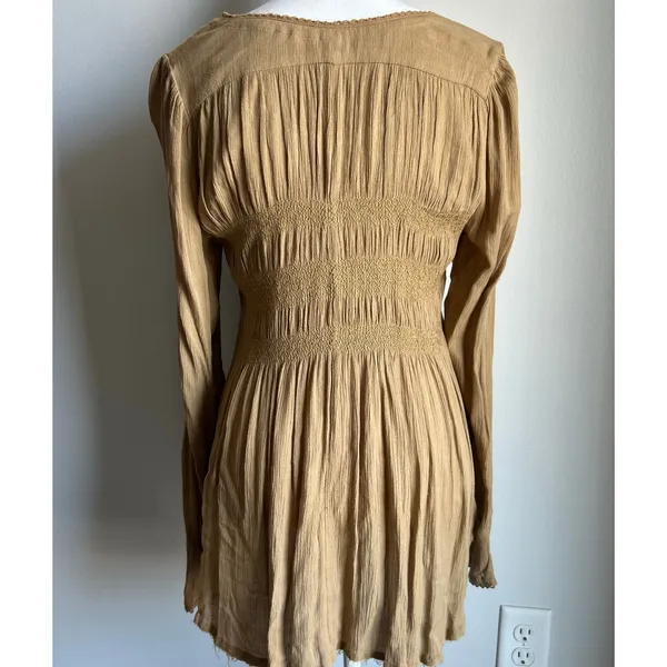Vintage Free People Olive Green Smocked Button Statement Blouse Boho Size S - Image 4