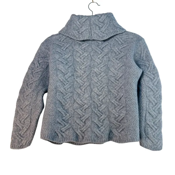 Aran Woollen Mills Cropped Fisherman‎ Sweater Merino Wool Ireland Blue XS - Image 2