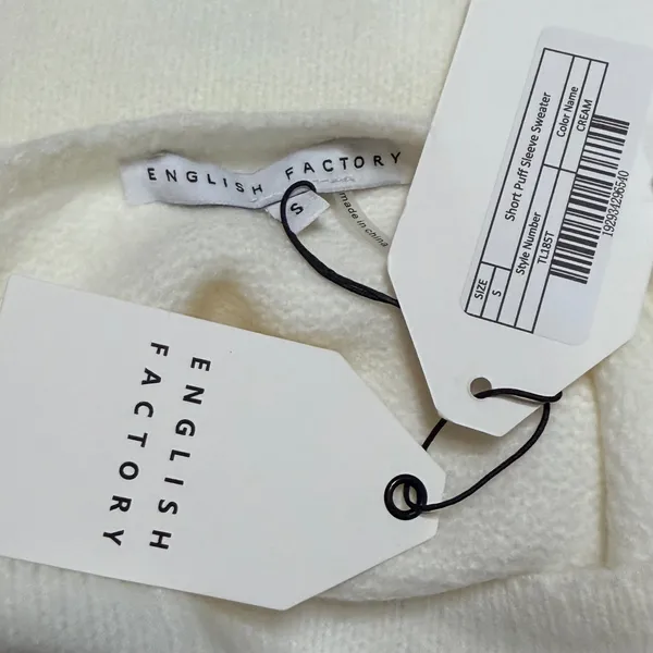 English Factory Cream Short Puff Sleeve Square Neck Sweater TL185T Small NWT - Image 5