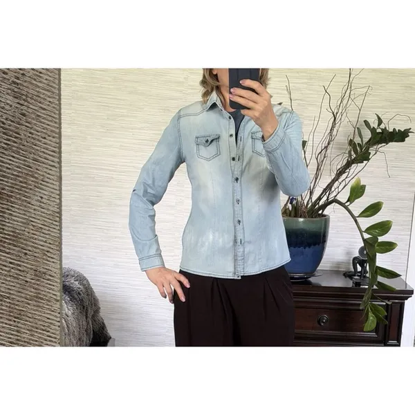 Highway Jeans Light Wash Denim Western Shirt Size S 100% Cotton - Image 2