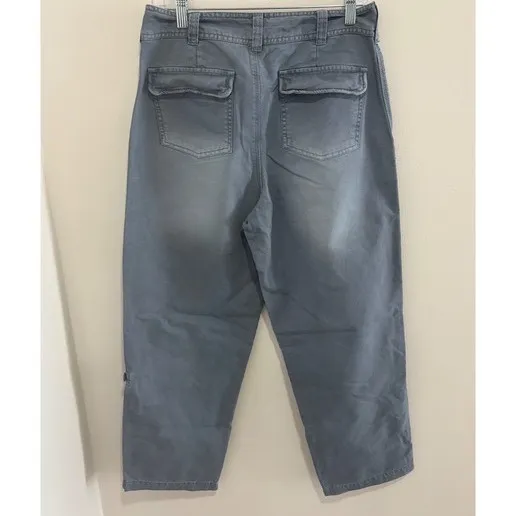 Free People Cleo Washed Chino‎ Pants Gray Roll Tab Hem Size 6 Small - Image 8
