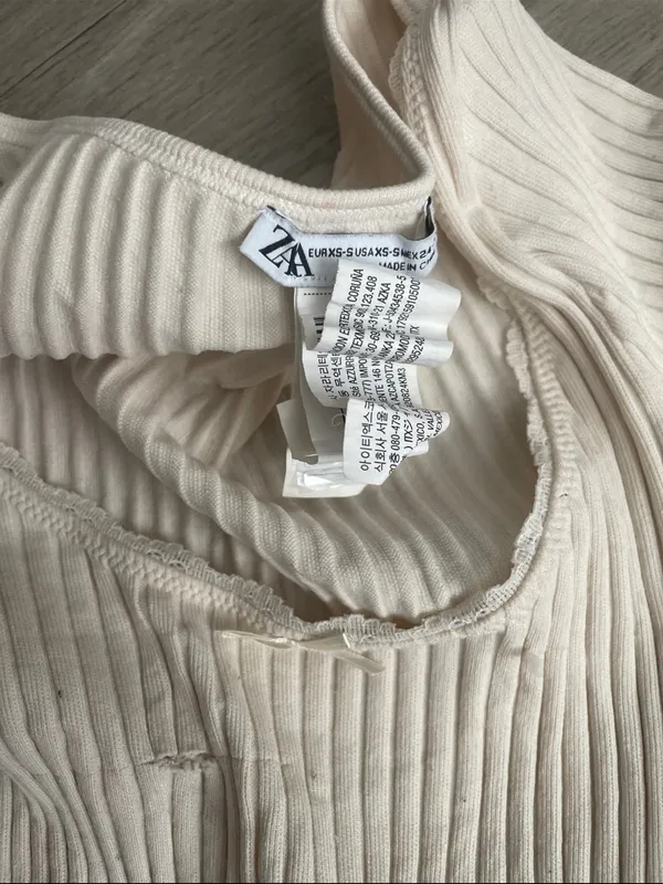 Zara Cream Ribbed Scoop Neck Long Sleeve Top - Image 2