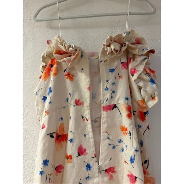 Saylor Darla Floral Off Shoulder Linen Mini Dress in Cream Medium - Image 4