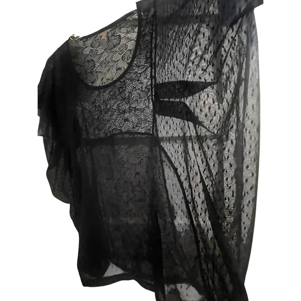 Free People Navy Blue Sheer Lace Mesh Point Desprit Boho Kimono Top Medium‎ - Image 5
