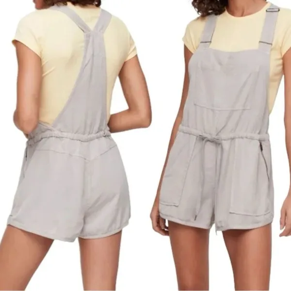 Wilfred Free Aritzia Grey Lyocell Short Overalls Romper Drawstring Waist Small‎ - Image 2