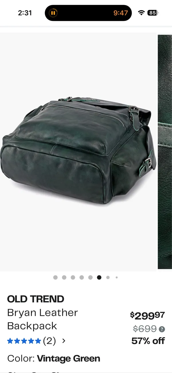 Old Trend Bryan Leather Backpack Green - Image 3