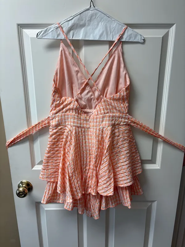 Orange and white checkered romper Size M - Image 2
