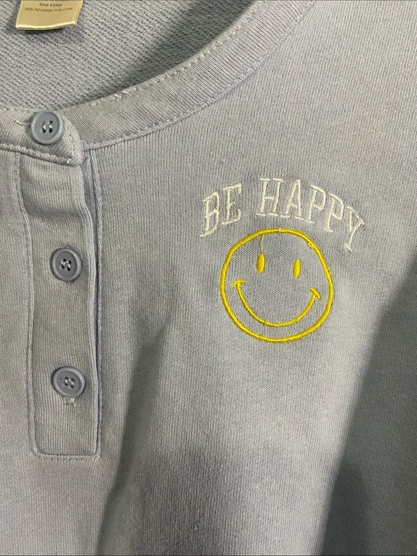 Cute & Paste 'Be Happy' Light Blue Henley Sweatshirt Size undefined - Image 3