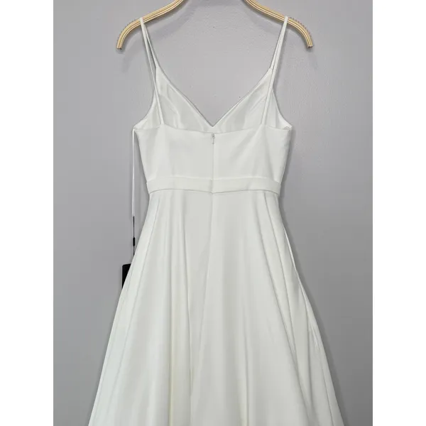 IEENA for Mac Duggal A-Line V-Neck Ball‎ Gown 4 White Bridal Wedding Minimalist - Image 8