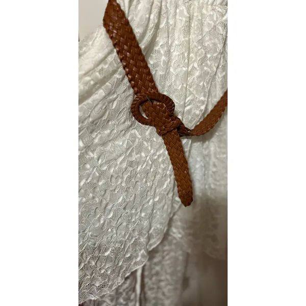 As U Wish Women's Hi Low Wrap Sleeveless White Dress w/Brown Dress‎ Size L - Image 3