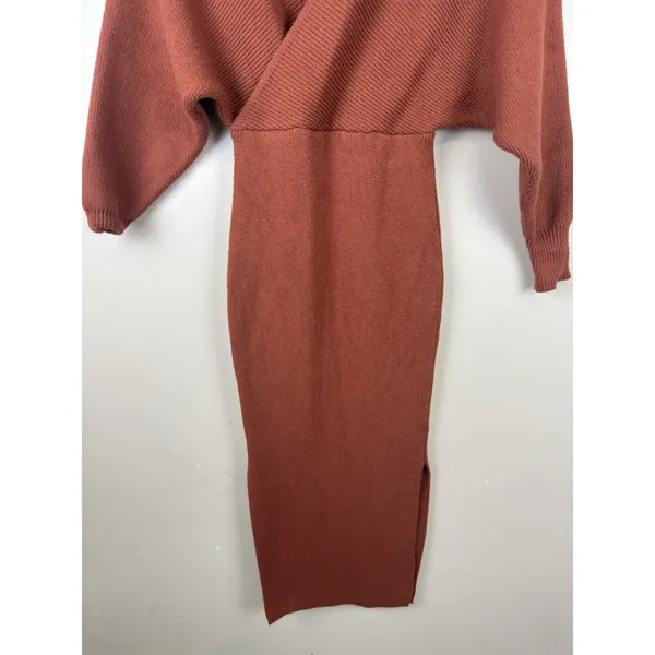 Petal + Pup Knit Sweater Midi Dress Size 2 Rust Terracotta V Neck Long Sleeve - Image 4