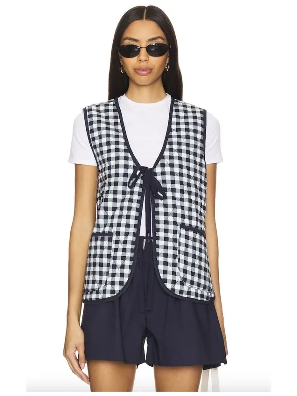 FREE PEOPLE Claudine Quilted Vest in Gingham Blue Size X-Small - Image 9