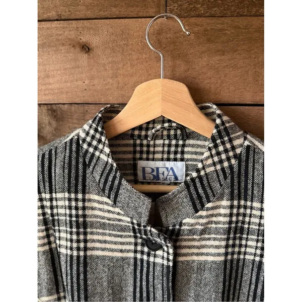 Vintage 90s Plaid Wool Blend Jacket Gray Black Cream Minimalist Coat - Image 3