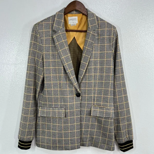 Summum Woman Amsterdam‎ Luxury Jersey Plaid Blazer Jacket Gold Stripe Cuff Small - Image 3