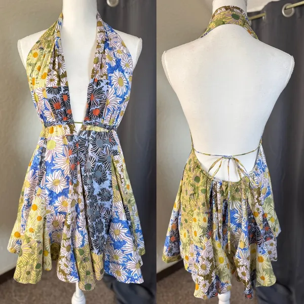 Zara‎ Floral Patchwork Halter Dress Womens Large Multi Color Boho Mini - Image 3