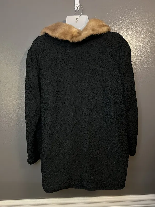 Vintage Reichbart Furs Coat Womens Medium Persian Lamb Mink Collar 50s - Image 5
