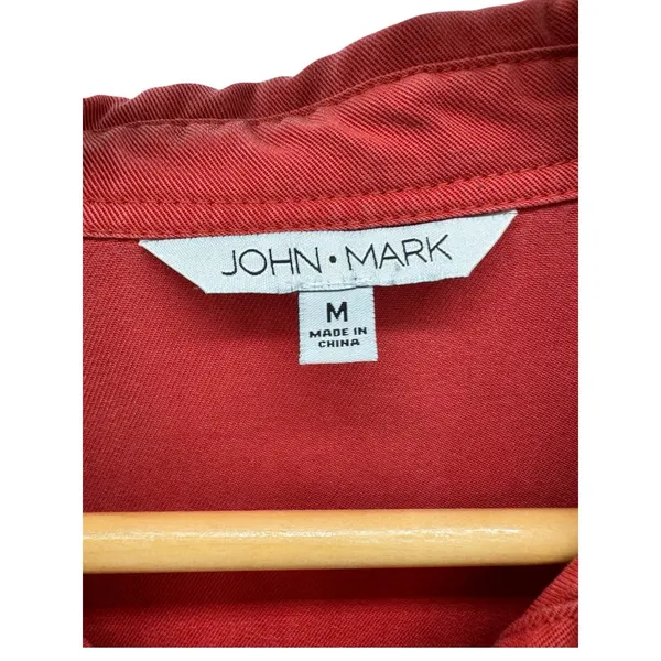 John Mark Shirt Dress Medium Red Long Sleeve 100% Tencel Button Front Roll Tab‎ - Image 3