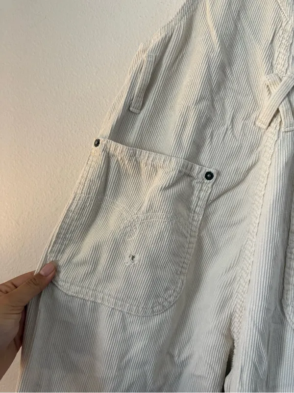 Neutral Cream Women's corduroy Overalls with Adjustable Straps - Image 3