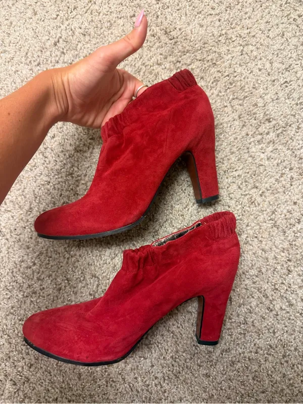 Sam Edelman Red Suede High Heel Ankle Booties - Image 2